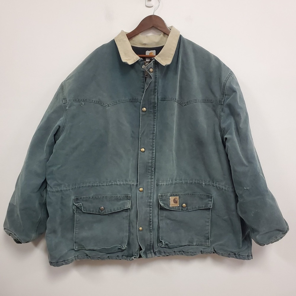 Vtg Carhartt Men 90S Quilt Lined Distressed Canvas Jacket Size 4XL Blue‎ Outdoor